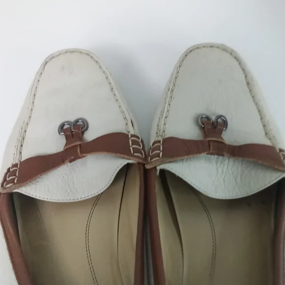 Trotters Cream and Brown Leather Flats Slingback Mules 8.5 Wide - Picture 2 of 6